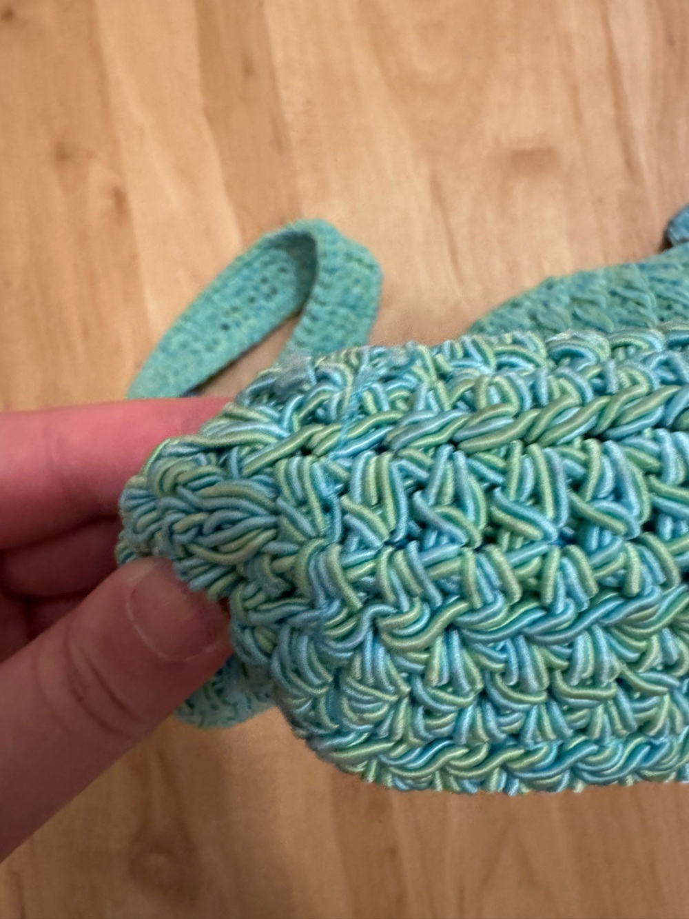Y2K Macrame Crochet Medium Teal Pastel Purse Large with Butterfly Bag Charm - Picture 9 of 10